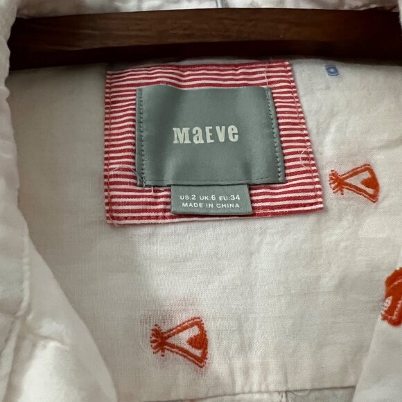 Anthropologie Maeve Womens Light Pink Teepee Embroidered A Line Button Shirt 2 - Picture 2 of 8